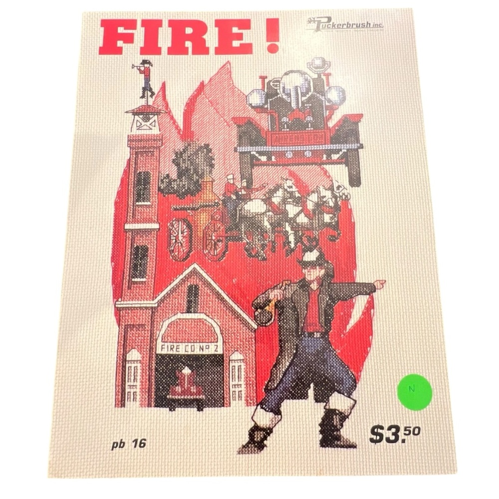 Puckerbrush FIRE! Fireman Firehouse Cross‎ Stitch Pattern Chart PB 16 VTG 1986